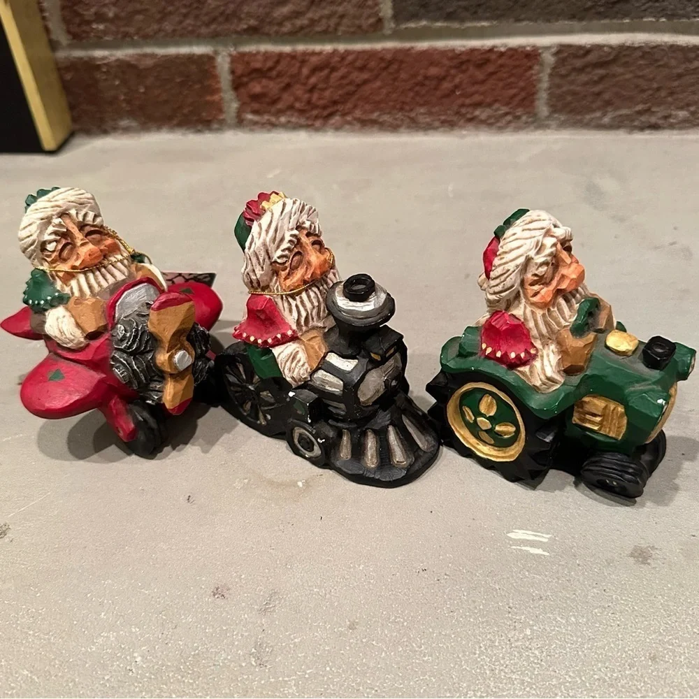 *SET 3pc* Vintage 1997 David Frykman Resin Santa on Tractor Plane & Train figure